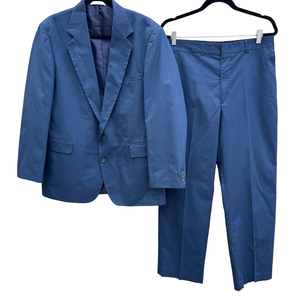 Haggar Minimalist Preppy‎ Summer Cotton Suit 2 Button Blazer 42R Pants 33x29